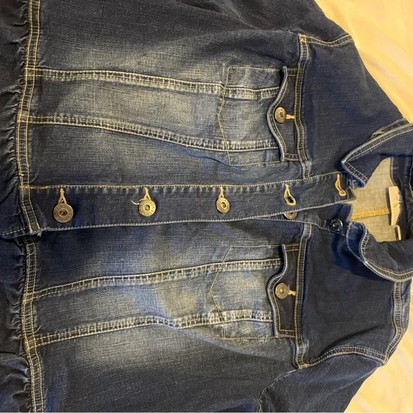 Belle by Kim Gravel Dark Blue Denim Jacket w/freyed hem-EUC - Picture 3 of 11